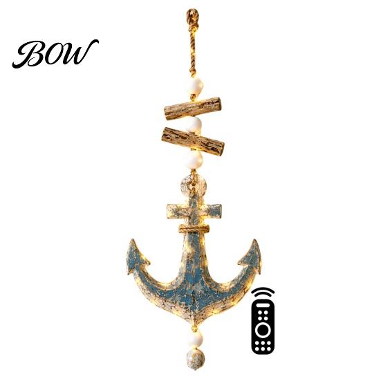 Indoor Battery Operated Lights Lighted Wooden Fish Starfish Wall Hanging Ornament, Beachy Decor with Warm Navy Blue Room Decorations LED Lights,