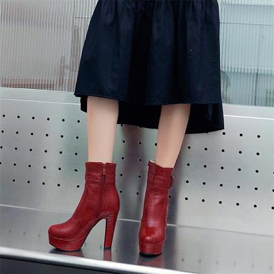 FOREADA Искусственная кожа Массивный каблук Повседневная обувь Женские туфли Ремешок с пряжкой Молния Супервысокий каблук Женская модная обувь Весна Черный