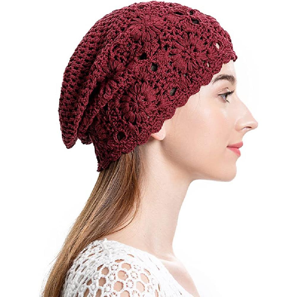 Женская хлопковая вязаная шапка с напуском, вязаная шапка ручной работы с вырезом, летняя кепка с цветочным принтом и черепом