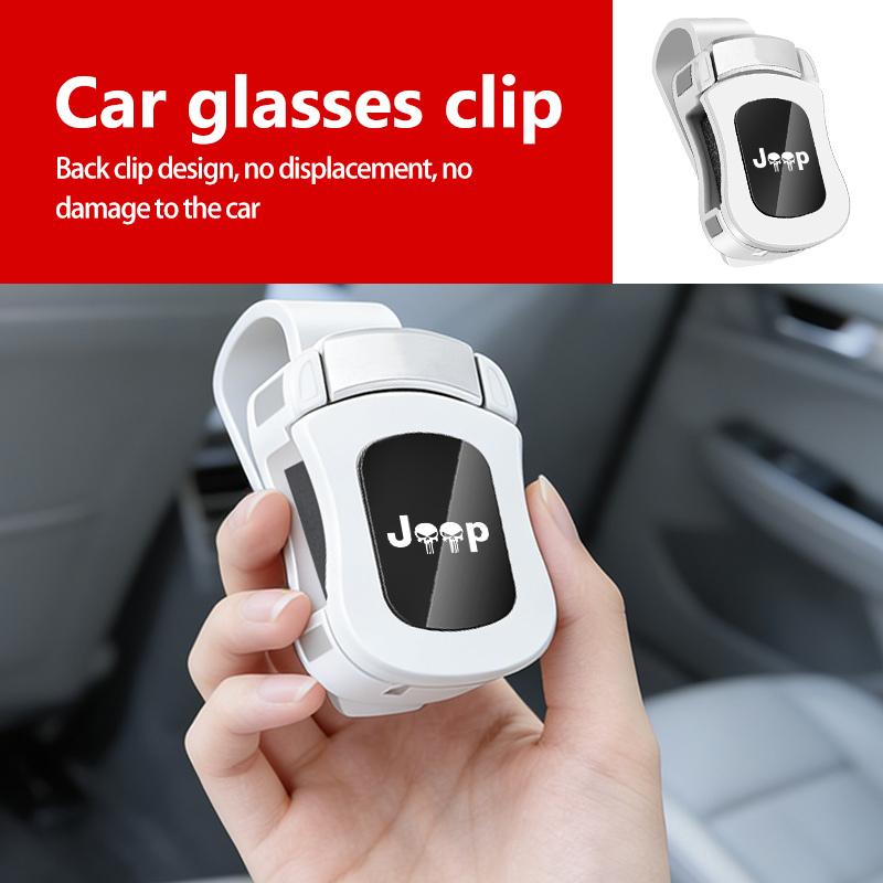 For Jeep Creative Sunglasses Holder Car Logo Sunglasses Ticket Clip Decoration Accessories Grand Cherokee Wrangler JK Renegade