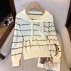 Striped Pullover Knitted Autumn Contrasting Top with Shawl Two-piece Set