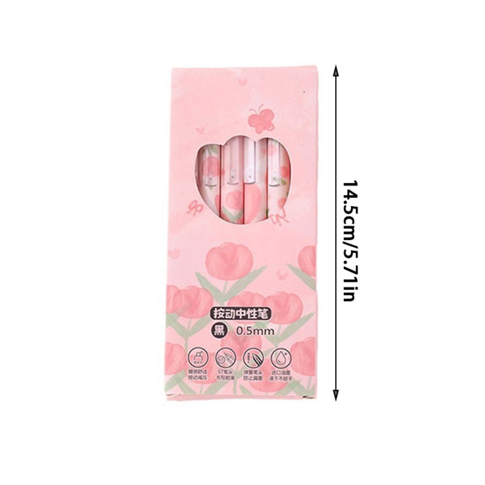 6 шт./Коробка Розовая ручка-гель Тюльпан Большой емкости Нажимная ручка Новая ручка с черными чернилами Студент