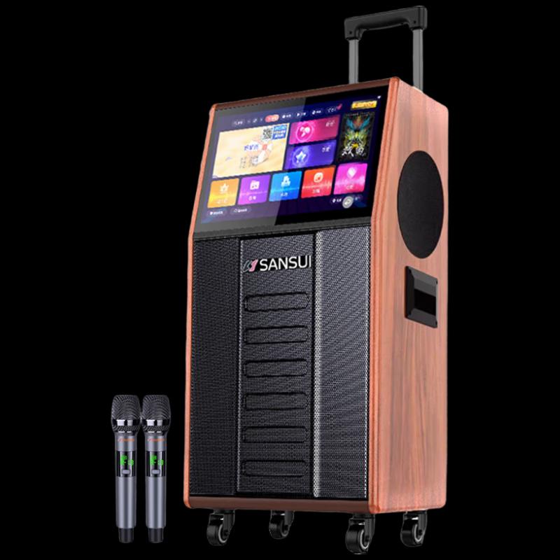 SANSUI PC126 12-inch Wooden Portable KTV Karaoke Speaker System with 22-inch Display