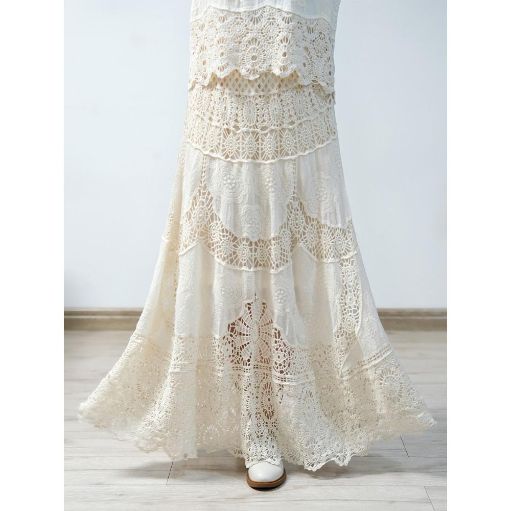 Dimanaf 2025 Новая праздничная юбка женская вязаная кружевная длинная однотонная ажурная сексуальная ажурная летняя стильная свободная базовая юбка