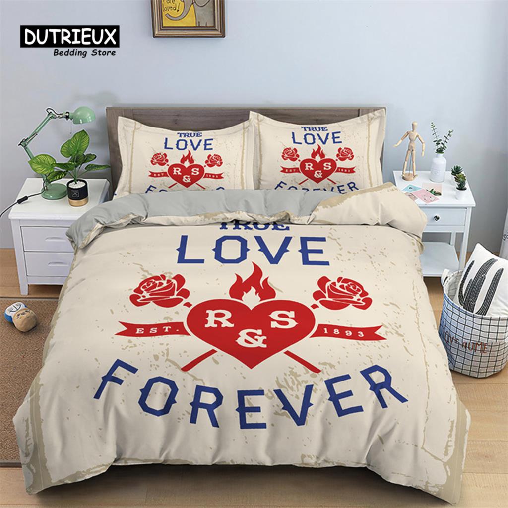 Red Rose Floral Duvet Cover Love Heart Bedding Set Microfiber Romantic Quilt Cover Queen King For Couple Wedding Valentine Decor