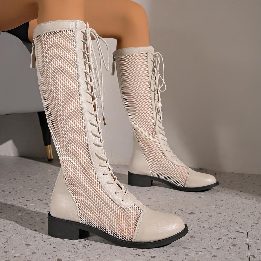 Полые сапоги женские прилив 2025 лето новые сапоги Martin женские тонкие высокие сетчатые сапоги длинные сапоги на толстой подошве