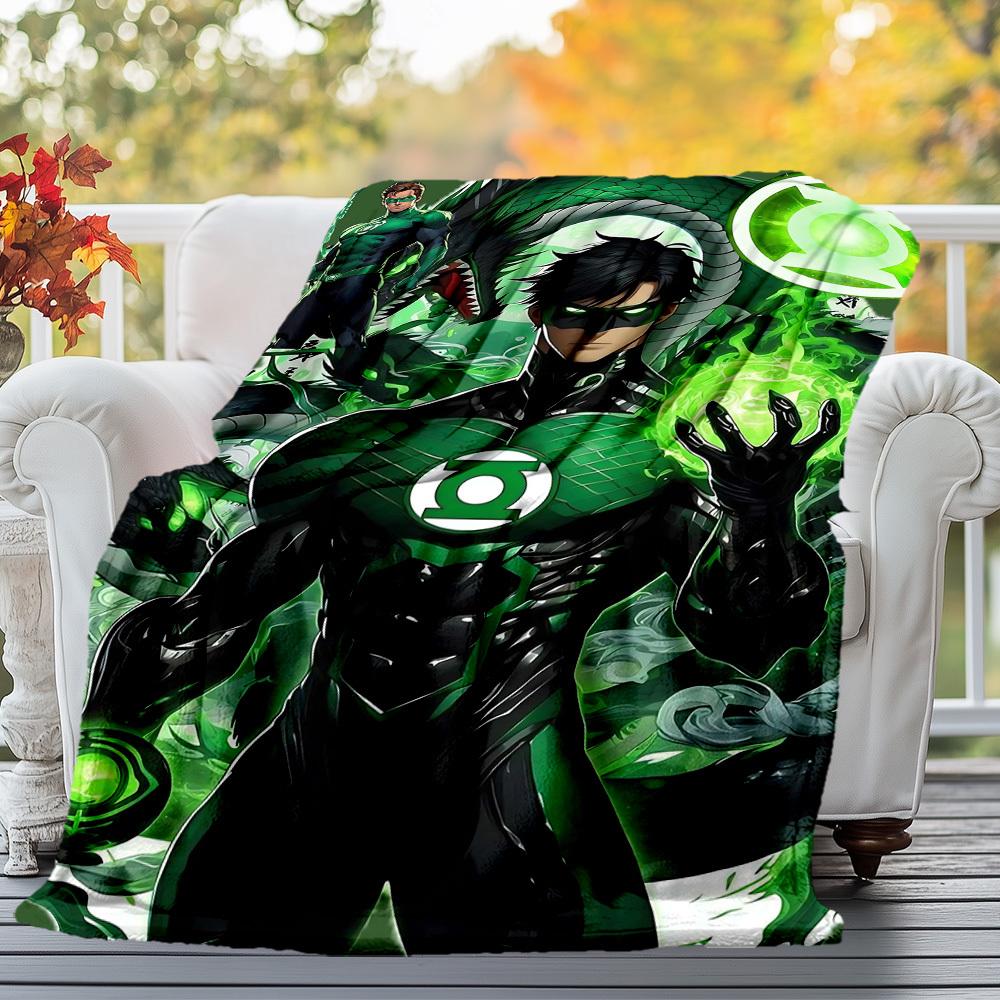 1pc Green LanternOutdoor Flannel Blanket Soft Plush Decor for Picnics, camping,Bedroom, Playroom, or Lunch Breakn1242A