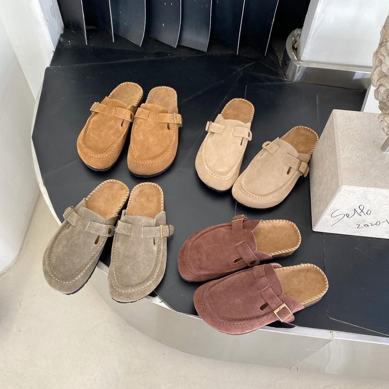 Модные женские тапочки весна 2024 года с закрытым носком из коровьей замши, сандалии-сабо для женщин, ретро-сабо ручной работы в стиле садовых мулов