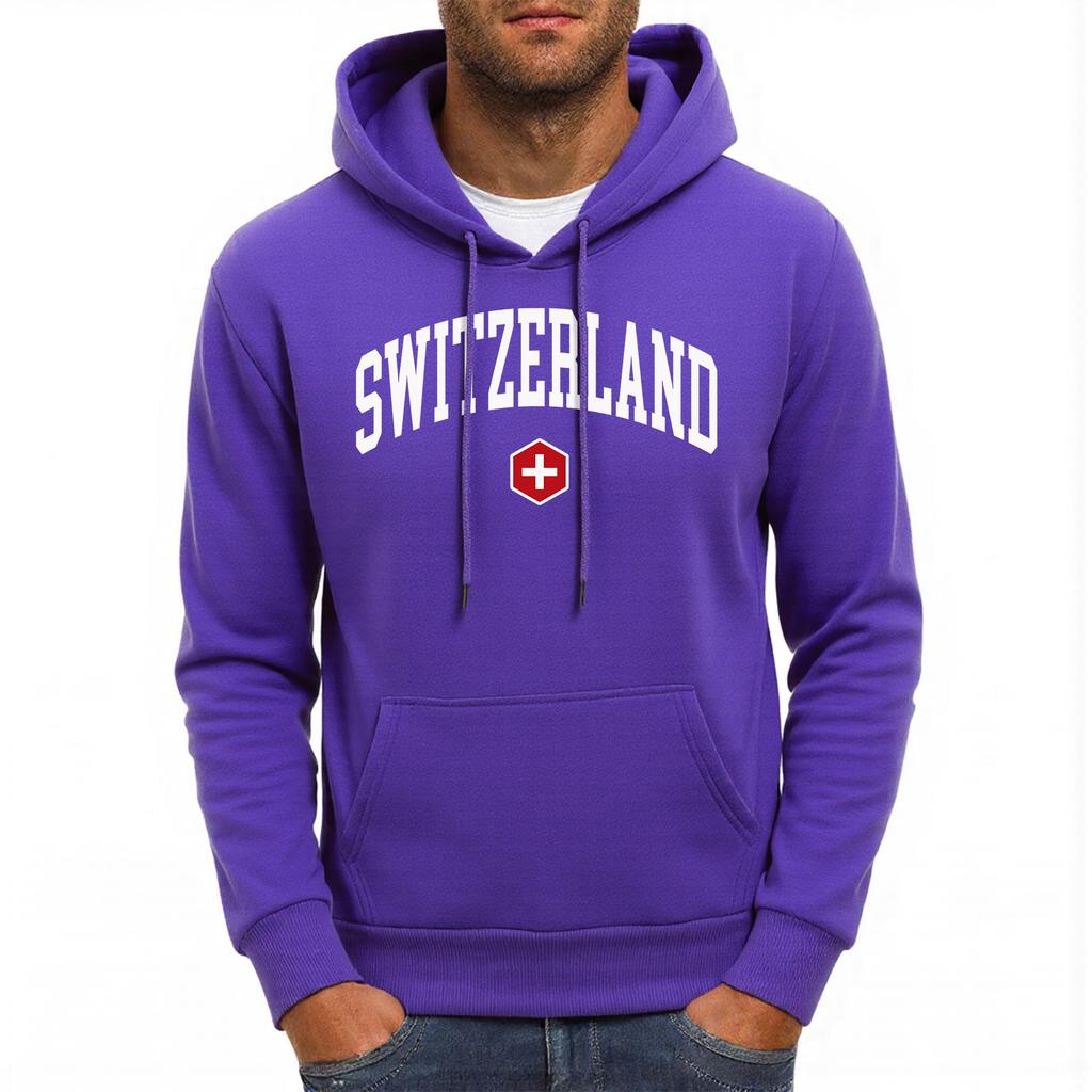 Switzerland Cross Printing Hoody Men Hip Hop Fleece Hoodies Casual Oversized Man Pullovers Comfortable Pocket Sportswear