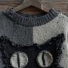 Halloween Spooky Face Sweater for Women Patchwork Print Knit Sweater Top Long Sleeve Crewneck Stitched Fall Outfit