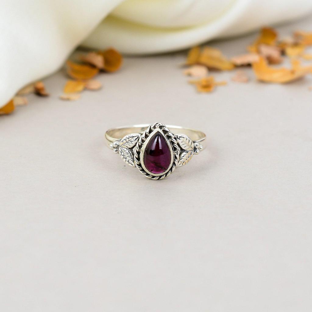 Кольцо ручной работы из стерлингового серебра 925 пробы с гранатом в форме груши и драгоценным камнем для женщин