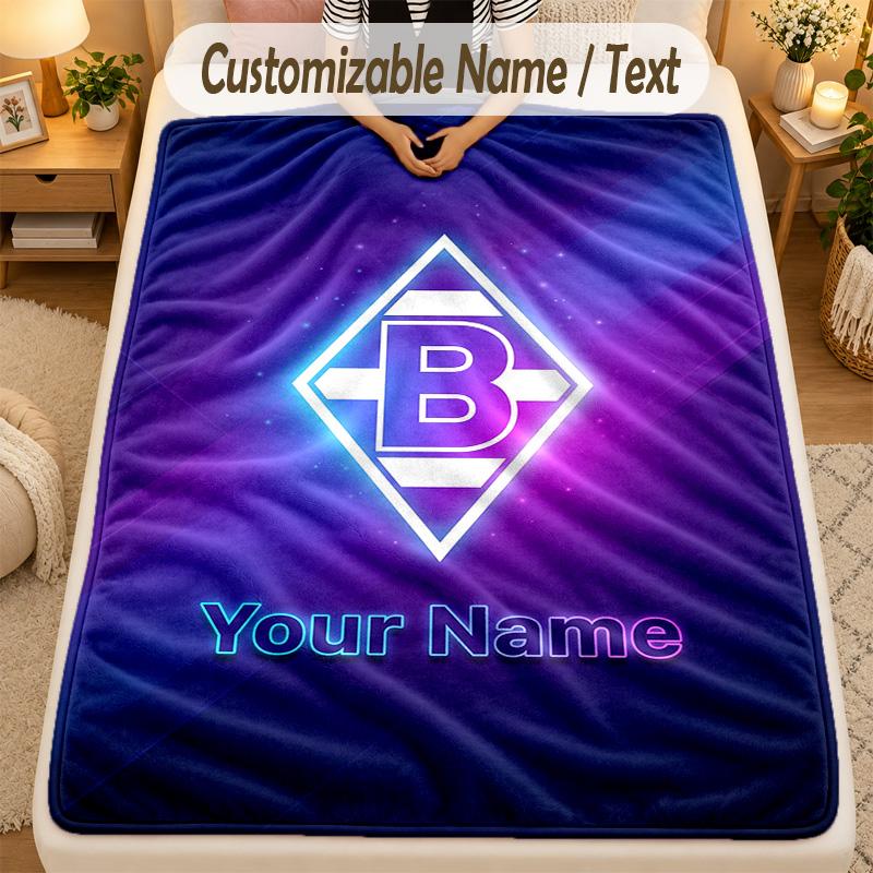 Flannel BlanketBorussia Mönchengladbach Custom Name Text Personalized Soft Warm Throw Blanket Home Decor Gift