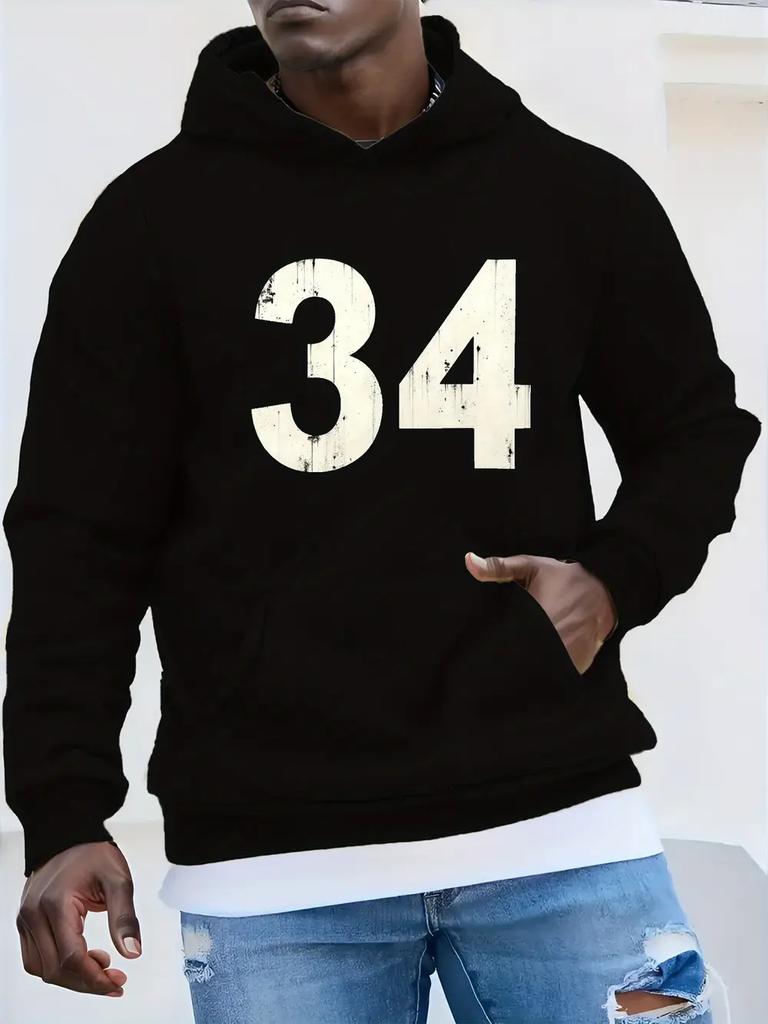 Plus Size Bold 34 Graphic Print Hoodie - Heather Gray Relaxed Fit Hooded Sweatshirt