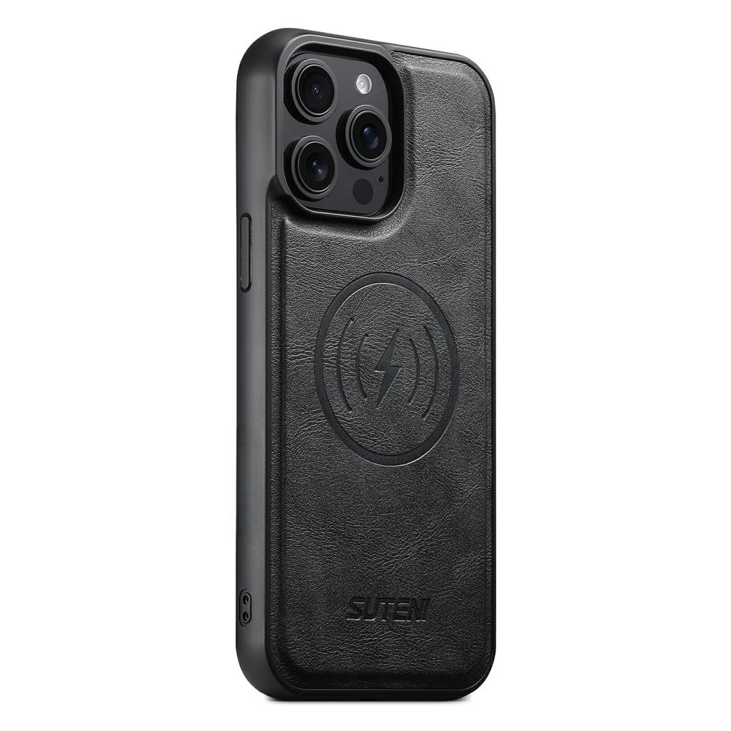 SUTENI G5 For iPhone 15 Pro Max Case Compatible with MagSafe Cowhide Texture Leather Back Cover