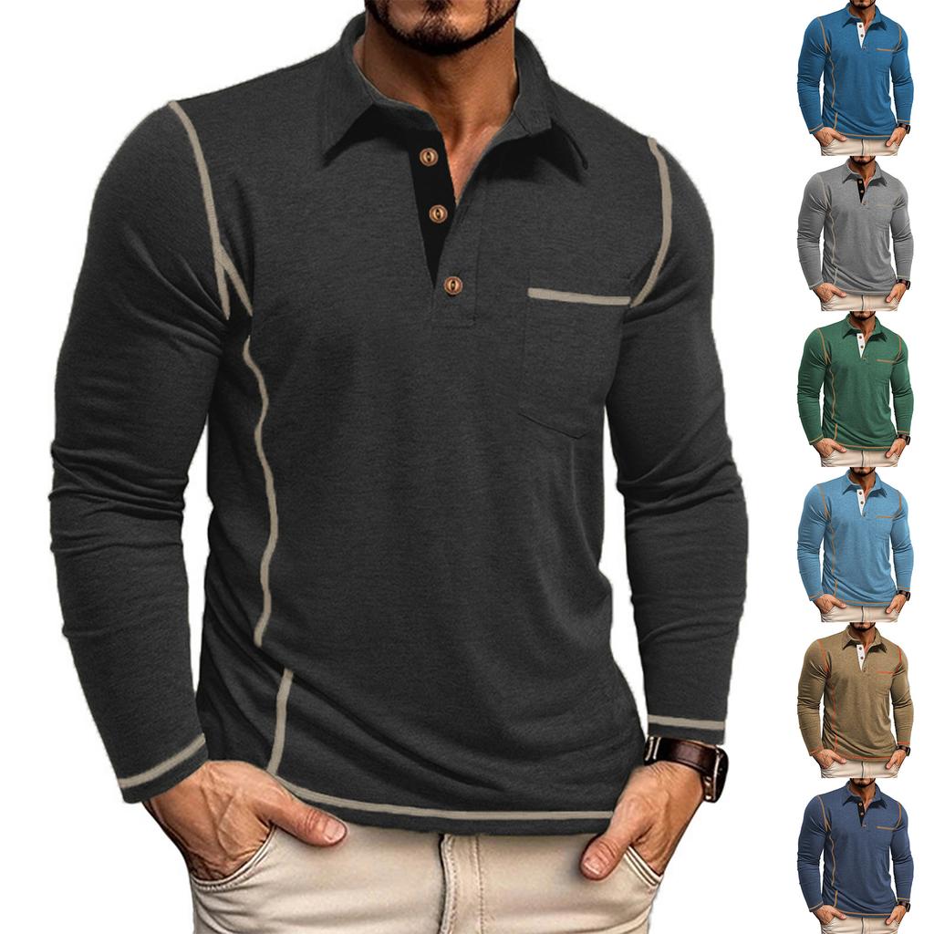 Men'S Button Up Long Sleeved Fashionable Casual Sports Top