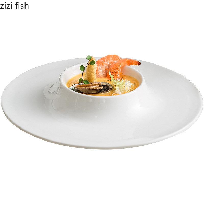 Керамическая обеденная тарелка для ресторана, чисто белая десертная тарелка, толстая суповая тарелка, тарелки для пасты, тарелки для закусок, бытовая круглая посуда