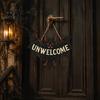 Bat Shape Door Decor Halloween Decorations, Gothic Wooden Sign for Front Door, Unwelcome Gift Friends Decor, Party Favors Supplies Black Wall Hanging