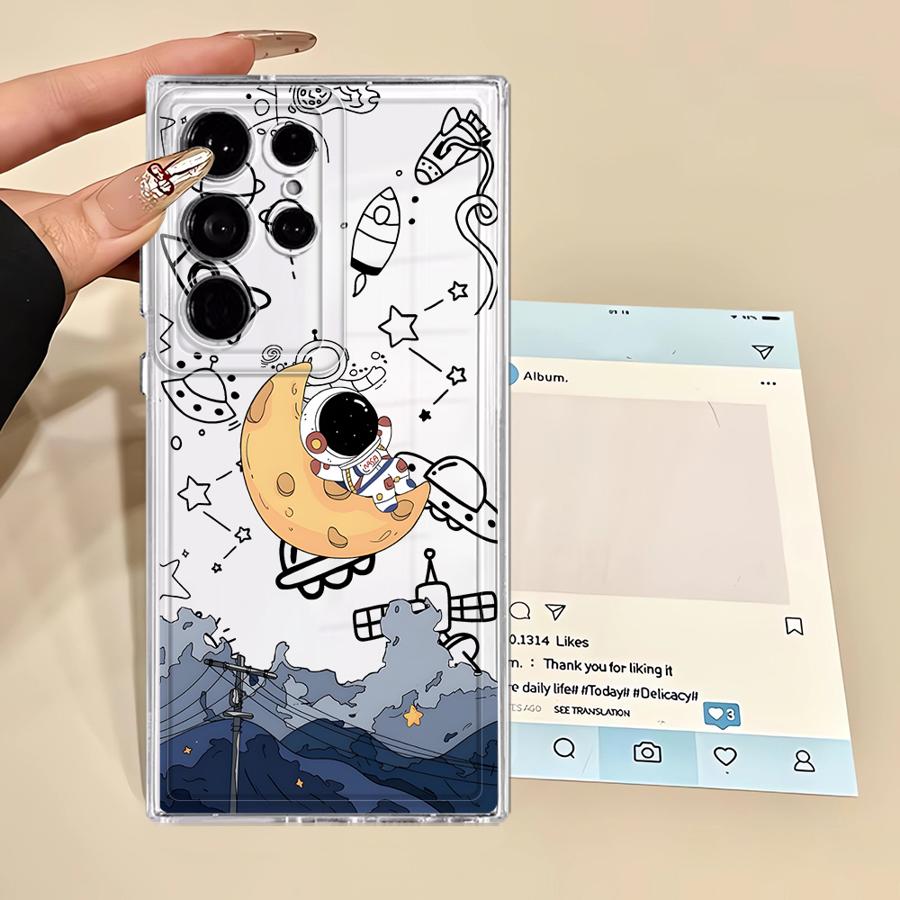 Мультяшный Милый Чехол-Бампер Астронавт для Samsung Galaxy S21 S23 Ultra S26 S24 S25 Edge S22 FE Note 20 Ultra 10 S20 Plus