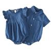 2type Short Sleeve Denim Rompers Shirt Ruffles Girls Boys Baby Clothes Children Matching Baby Gift (Shirt, 90cm)