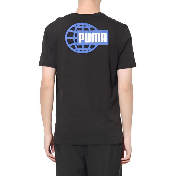 Puma Футболка с коротким рукавом и принтом логотипа в стиле ретро для бега, спорта, фитнеса, с круглым вырезом, мужские топы, черная 523751-01