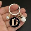 A-Z Letters Elegant Imitation Pearl Key Chain Charm Enamel 26 Letters Key Ring