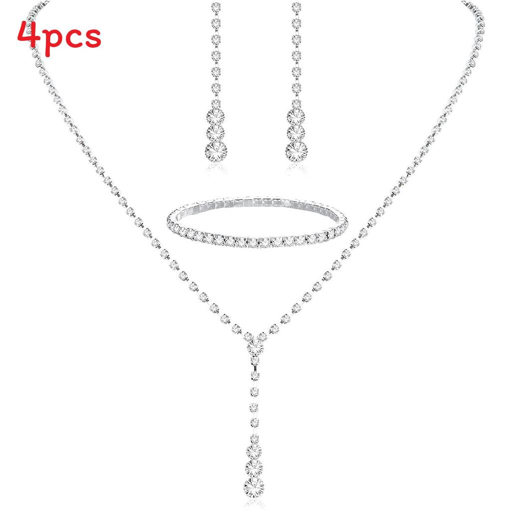 Bridal Party Jewelry Set With Zircon Water Drop Necklace Earrings And Bracelet For Weddings