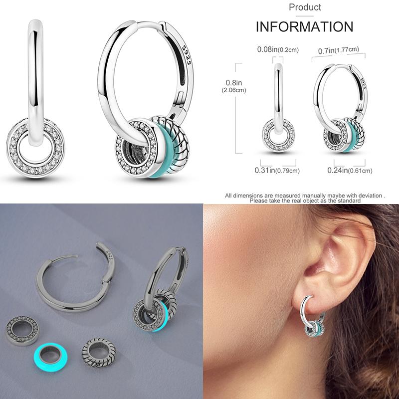 Sparkling Women Hoop Earrings 925 Copper Heart Shape Star Moon Round Blue Zircon Fit Origina Drop Earrings Zircon Holiday Gifts