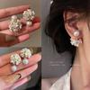 Faux Pearl Two-sided Shell Zircon Earring Elegant Fashion Women Shiny Crystal Imitation Pearl Handmade Earrings Party Jewelry Gift