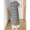 Ленивое полосатое вязаное платье для женщин, летнее новое свободное повседневное платье средней длины с коротким рукавом для женщин