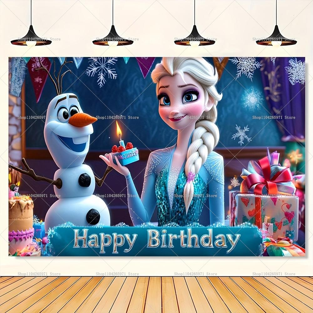 Frozen Cartoon Happy Birthday Backdrop Banner Winter Ice Kingdom Theme Kids Girls Birthday Decor Photo Background Supplies