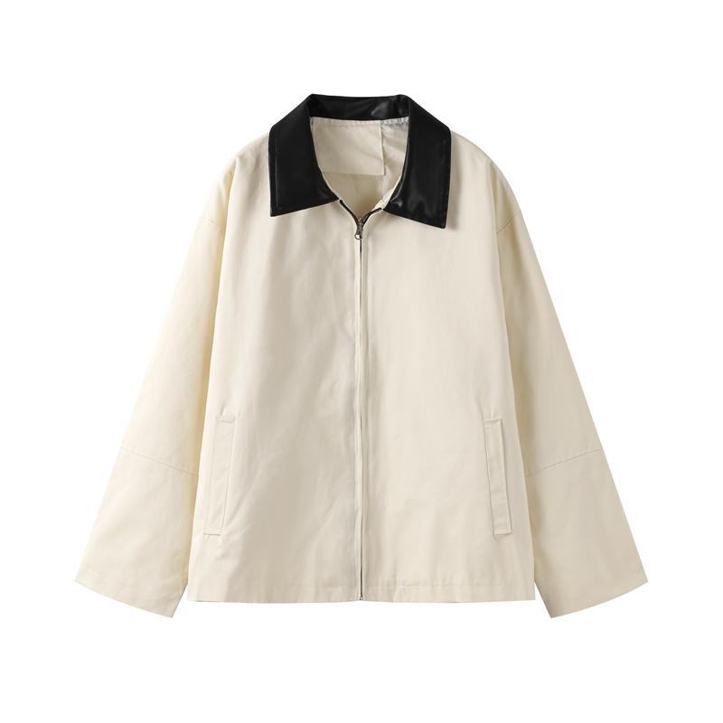 Contrast Casual Women's Jacket Full Sleeve Single Breasted Lapel Female Coats  Autumn Fashion Pockets Loose Lady Outwears