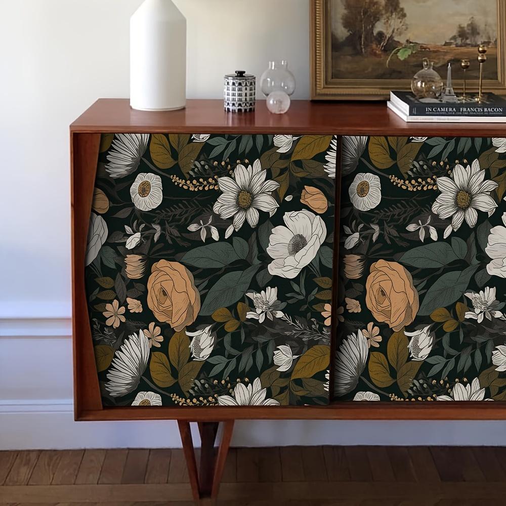 1 рулон Богемские цветочные розы на черном фоне Винтажная контактная бумага Съемная водонепроницаемая настенная плитка Декор для самоклеящихся обоев