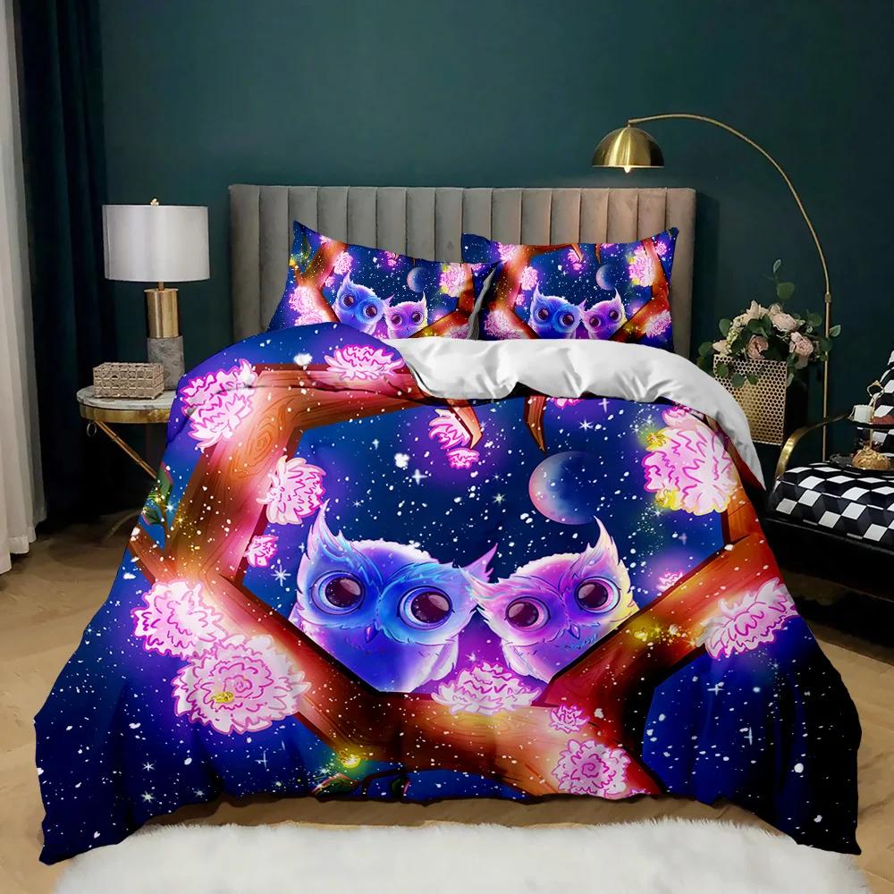 Пододеяльник с изображением совы, очаровательный, забавный, мультяшный, мягкий, из микрофибры, сова, комплект постельного белья из полиэстера с изображением животных, двуспальный, размера «king-size»
