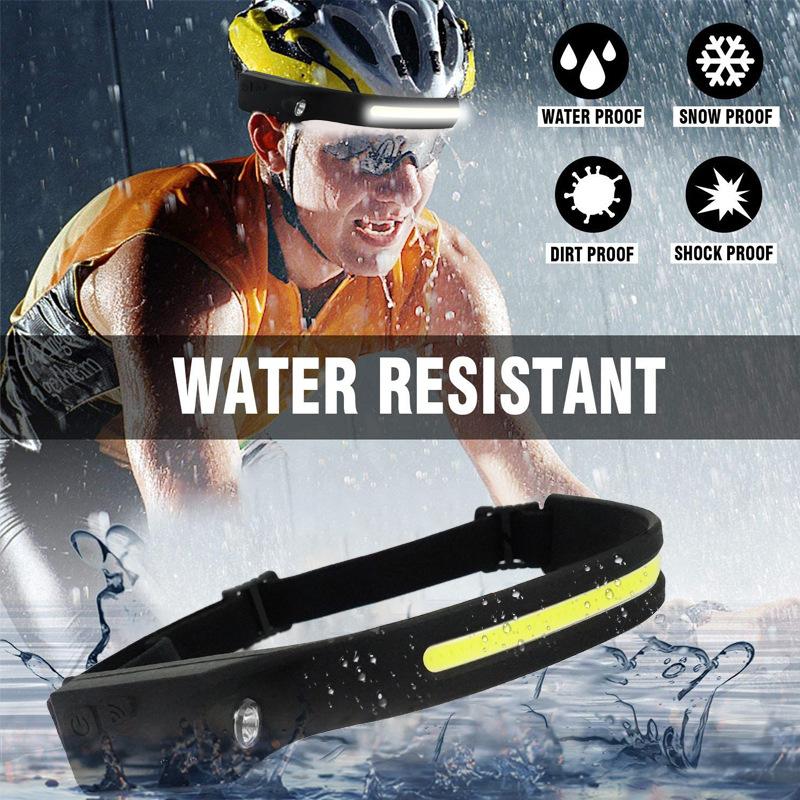 COB+XPE LED Sensor Headlight Built-in Battery USB Rechargeable Headlamp 5 Lighting Modes Bike Camping Light