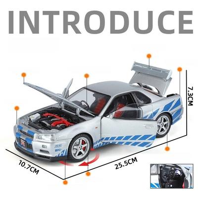 1:18 Сплавных литых моделей Nissan Skyline GTR-R34 и игрушечных транспортных средств Металлическая модель игрушечной машины Звук и свет Коллекция Детская игрушка Подарок