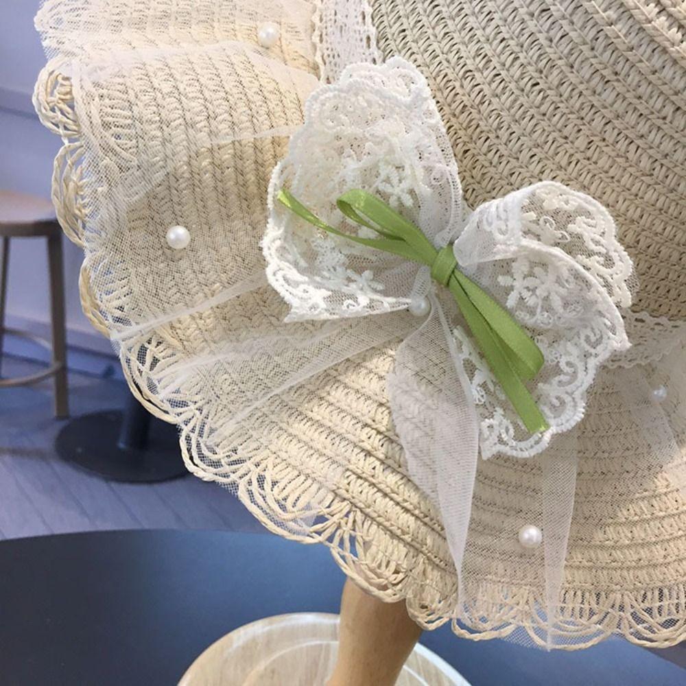 Straw Children Straw Hat Lace Beach Bucket Cap New Straw Shoulder Bag Baby Girls