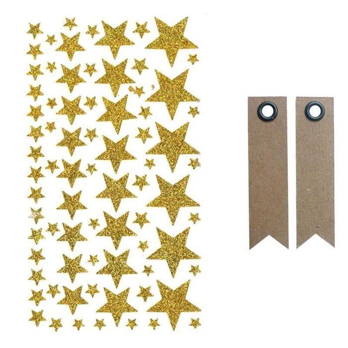 Gold Glitter Star Stickers + 20 Pennant Kraft Labels