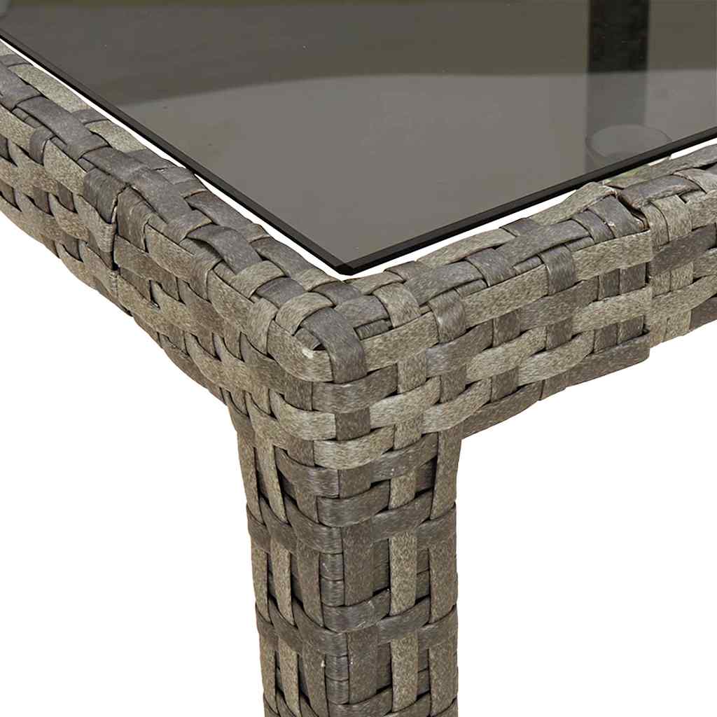 vidaXL Gartentisch Grau 190x90x75 cm Gehärtetes Glas und Poly Rattan