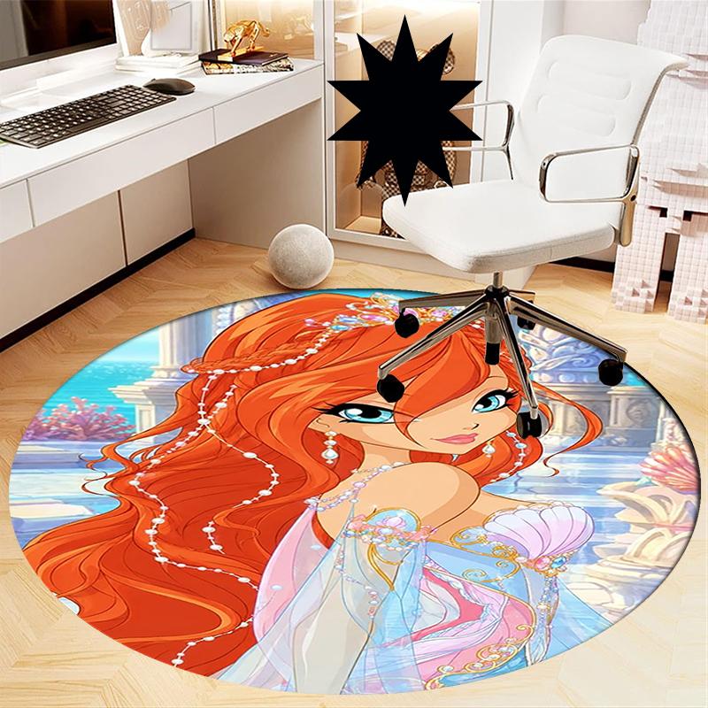 Winx Club Printed Round Rug Carpet Chair Rug Area Rug Entryway Doormats,for Office Chair Living Room Bedroom Kitchen Room.