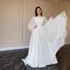 Spring and Autumn Women's Lantern Sleeve Pearl Gauze White Wedding Dress Round Neck Dress Long Sleeve Dress