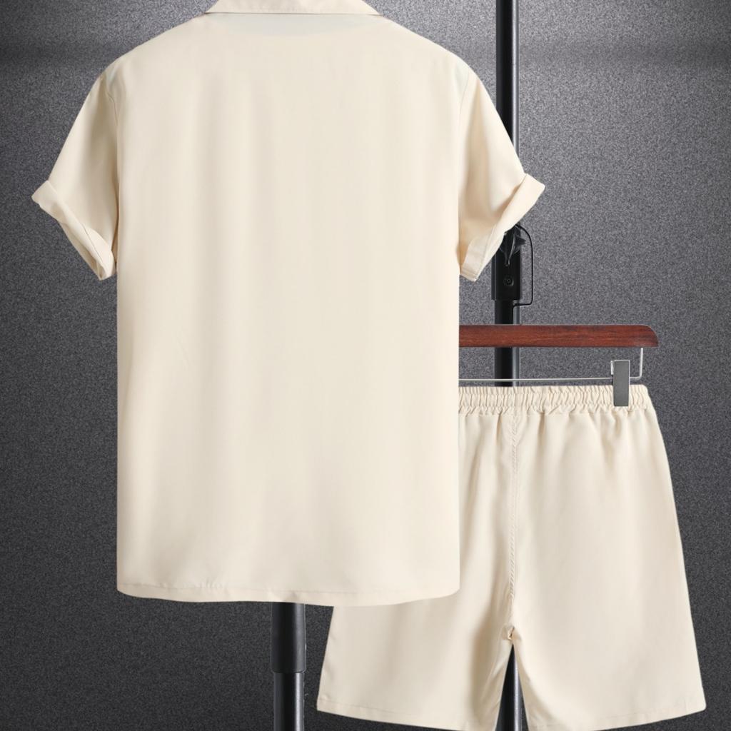 Модный мужской костюм, однотонная рубашка, топ, футболка, шорты, мужской костюм, повседневный тонкий мужской костюм
