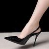 Женские черные туфли-стилеты с одним ремешком: Французский стиль, Закрытый носок, Весенняя коллекция