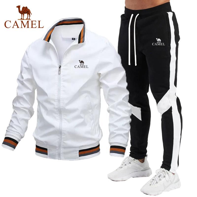Camel Spring and Autumn Fashion New Men's Jacket Set Casual Set Spliced Pants Baseball Jacket High Quality Embroidery Clothes