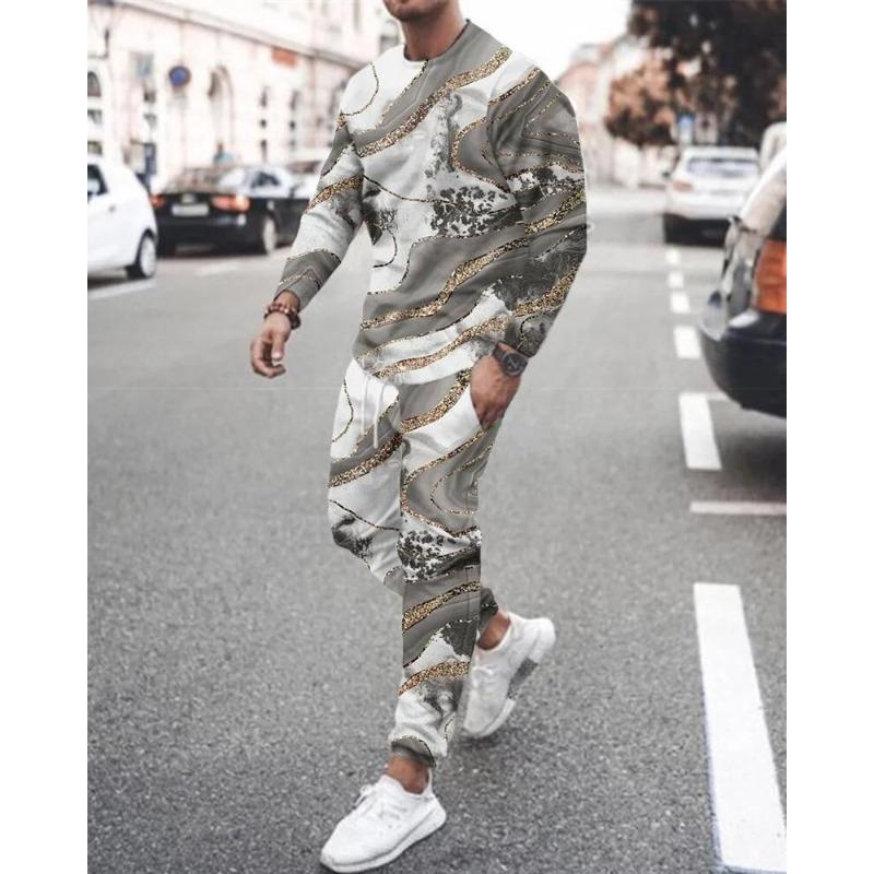 Men's New 2-piece Sports Shirt 3D Printing Long Sleeved Pants T-shirt Set Fashion Casual Street Wear Men's 2-piece Set
