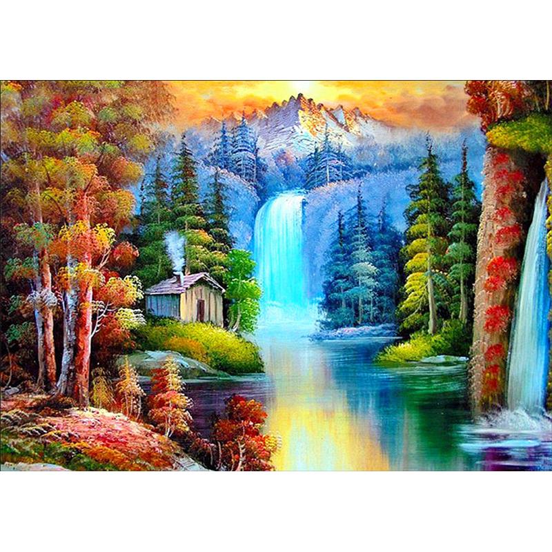 DIY Waterfall 5D Diamond Painting Full Round Drill Mosaic Rhinestones Landscape Diamond Embroidery Cross Stitch Home Decor Gift