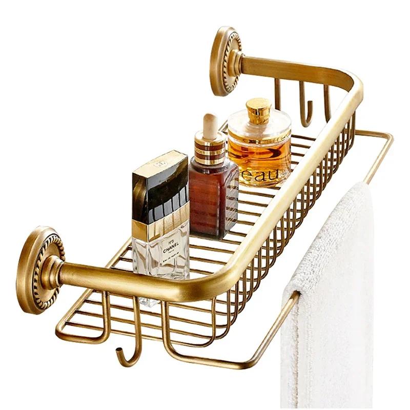 Antique bathroom towel storage rack multifunctional all copper bathroom cosmetics rack wall mounted storage rack bathroom shelf