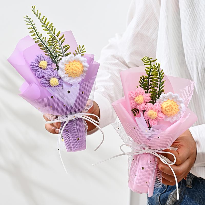 Вязаный букет Мини-пуховые цветы Реквизит для фотосъемки Несколько цветов Домашняя вечеринка Имитация Цветочное украшение Подарочные аксессуары