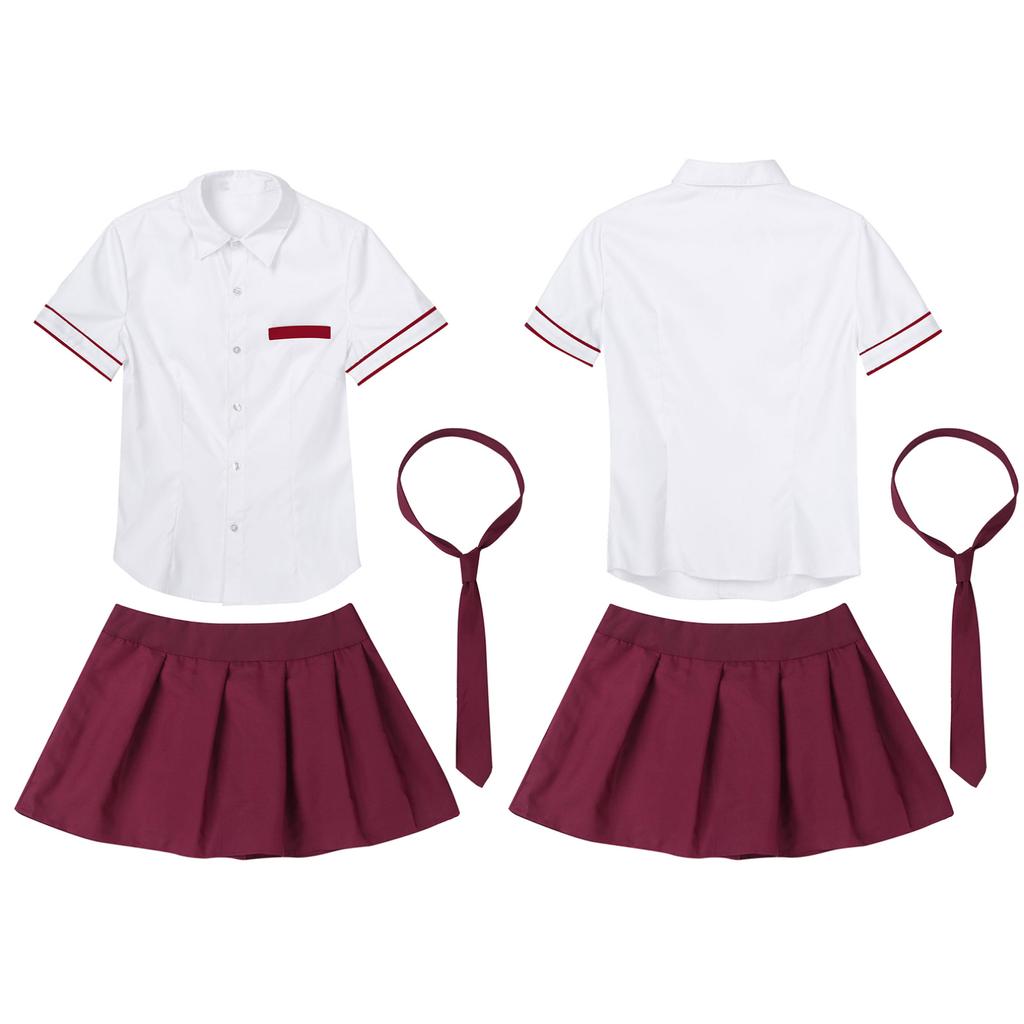 Женский костюм школьницы для косплея, 3 шт., школьная форма, рубашка с короткими рукавами, клетчатая юбка и комплект с галстуком