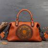 Women's Business Handbags Genuine Leather Zipper Shoulder Bag Large Capacity Dumpling Bag Vintage Design Totem Embossing Ladies Leather Bags