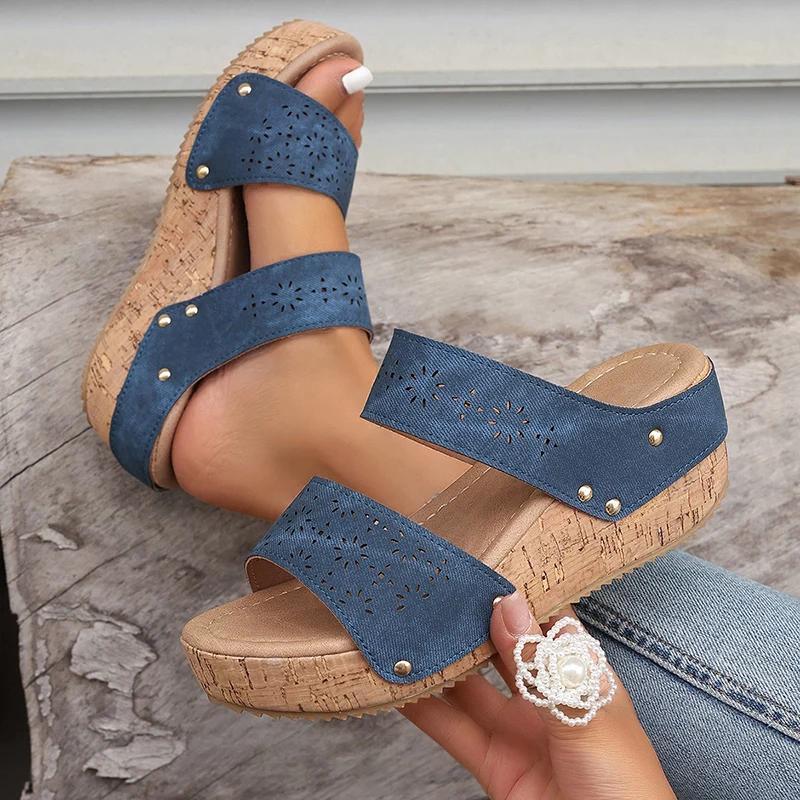 Fashion 2025 Summer Platform Sandals Fashion Shoes for Women Vintage Hollow Out Thick Bottom Slippers Woman Comfort Non Slip Rome Shoes